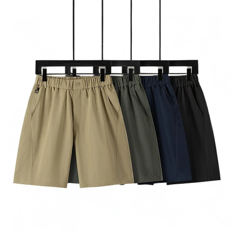 夏季薄款日系暗纹锥形短裤 松紧腰抗皱速干不黏腻纯色经典短裤