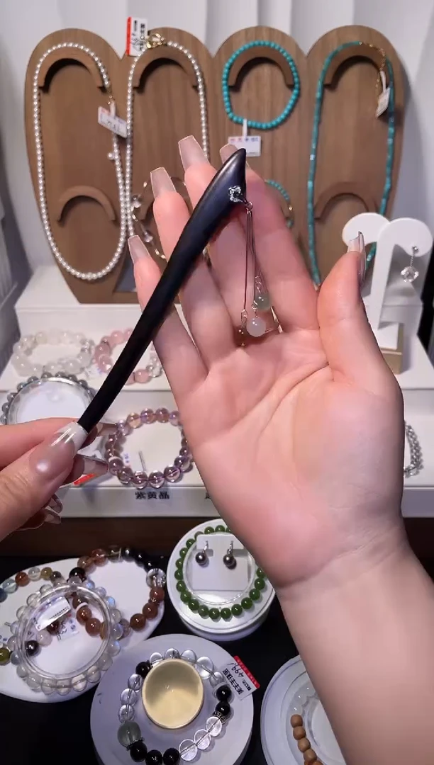 未镶嵌手串水晶黑檀木发簪