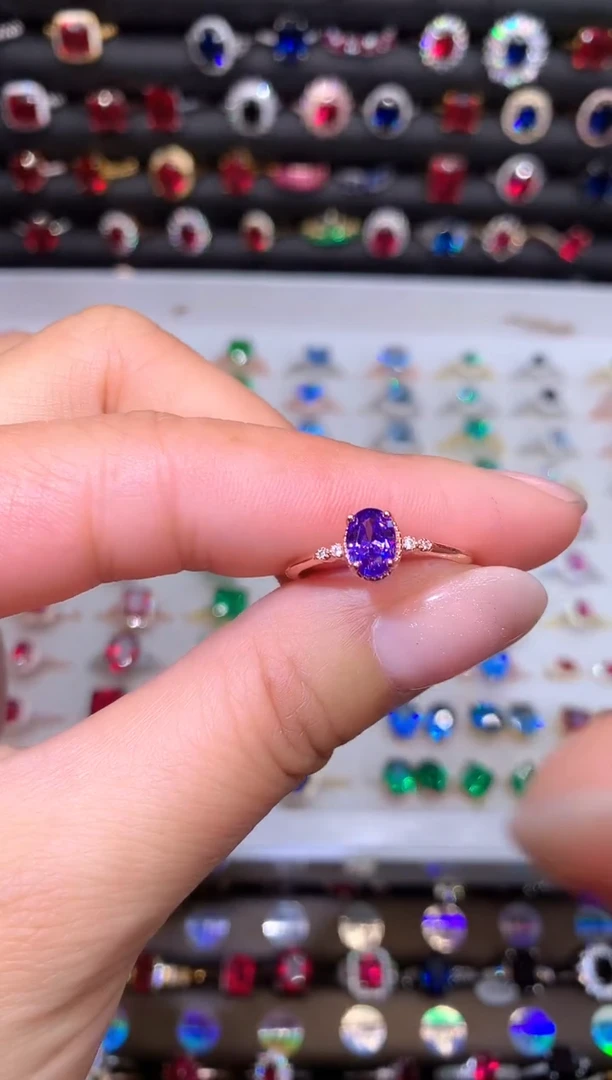 【闪购商品】水晶戒指银S925镶嵌紫水晶57玫瑰金