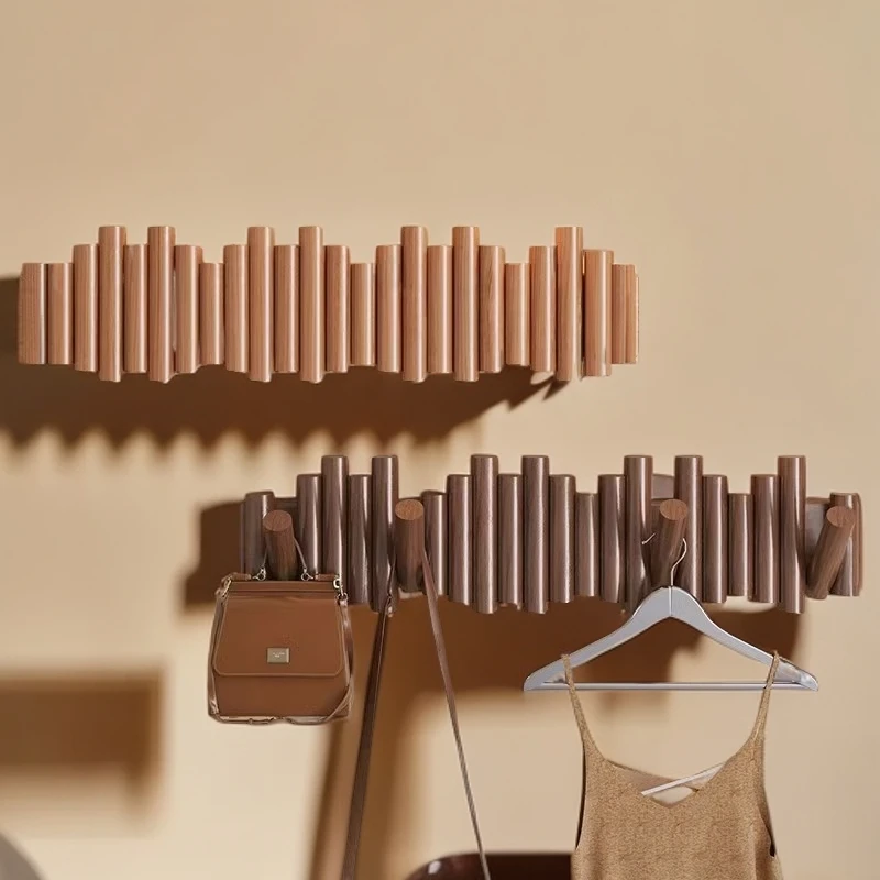 多功能实木钢琴键挂衣架壁挂衣帽架进门磁吸挂衣钩免打孔不占空间