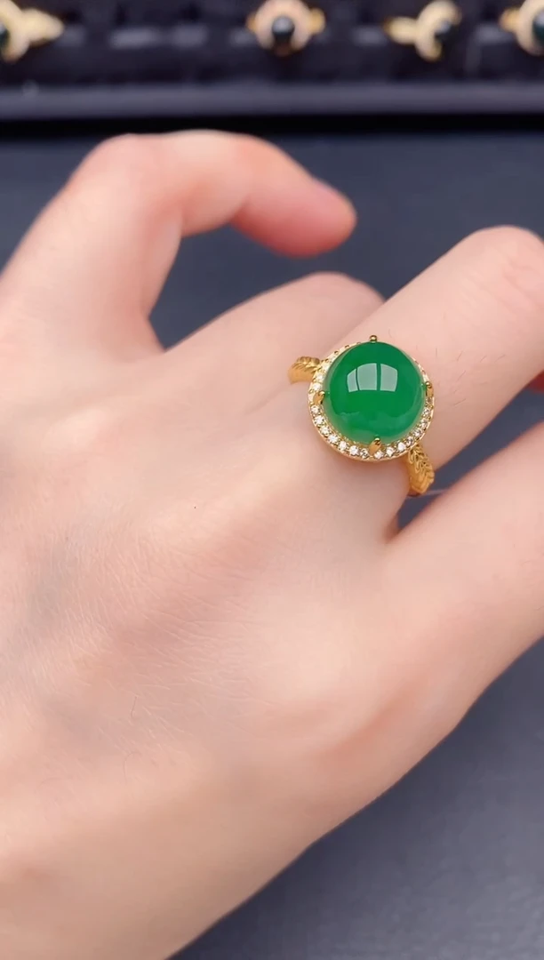 银S925镶嵌戒指翡翠天然a货翡翠59