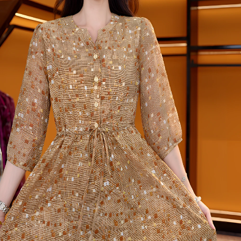 Y169新款中式时尚百搭气质宽松减龄连衣裙-鸽子