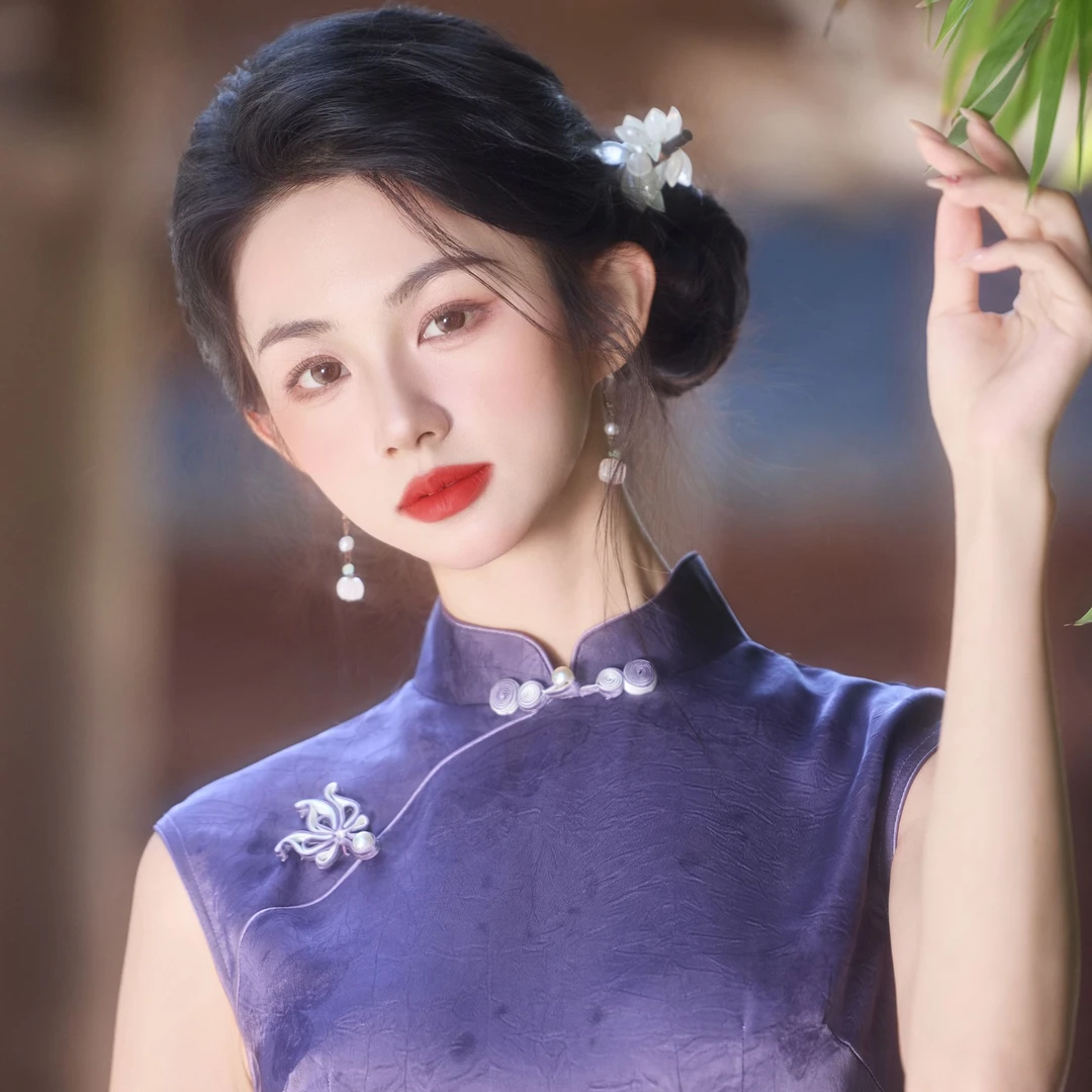 荷1-旗袍低开衩极简风日常旗袍中国风双层网红复古时尚少女