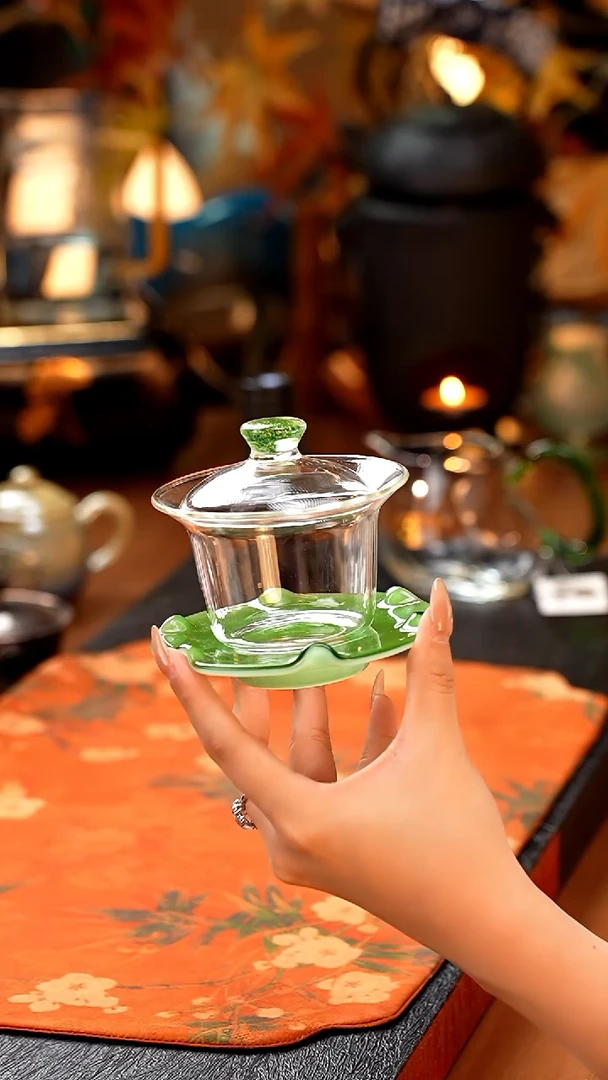 禾器/绮彩禾荷盖碗/翠玉