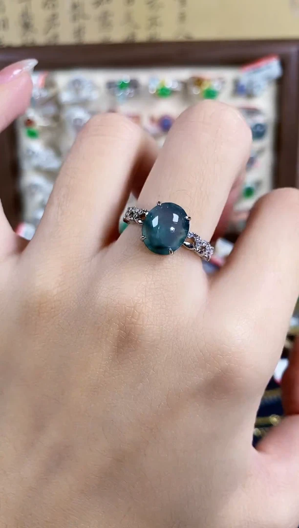 银S925镶嵌戒指翡翠天然A货翡翠24