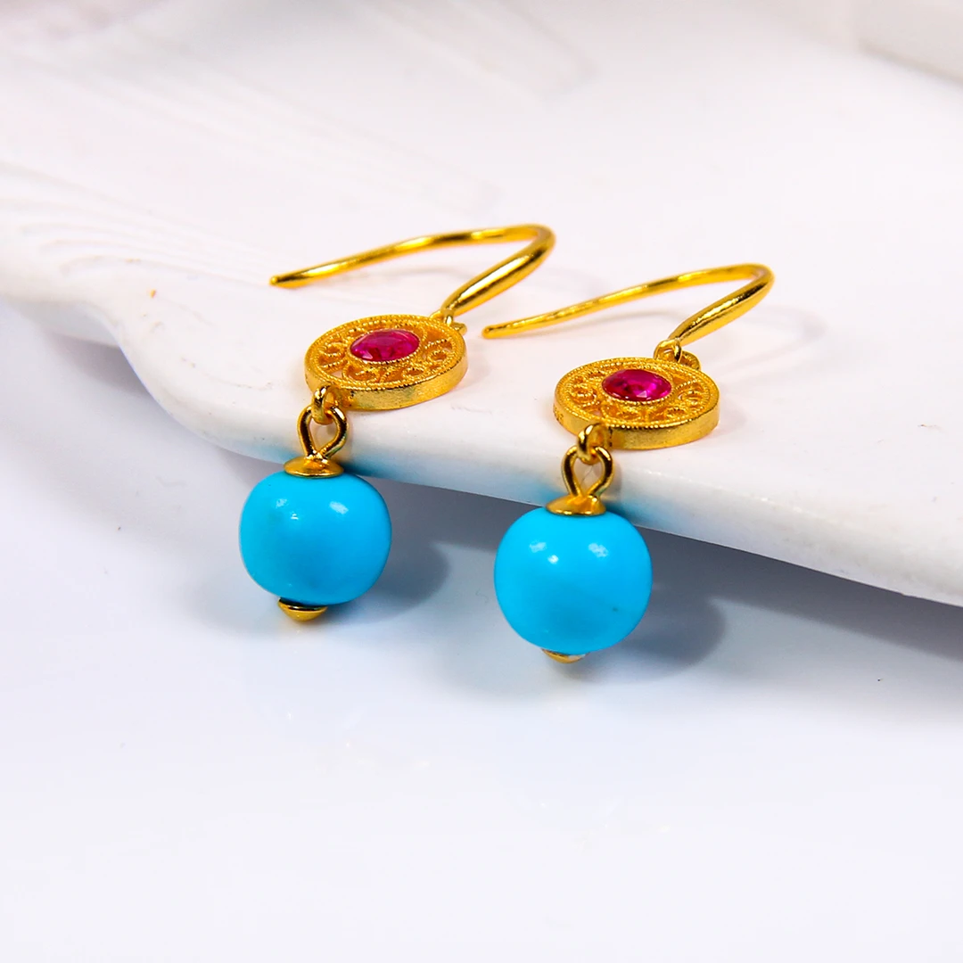 【库存放价】S925银绿松石老型耳环 发货一对 LX04-7