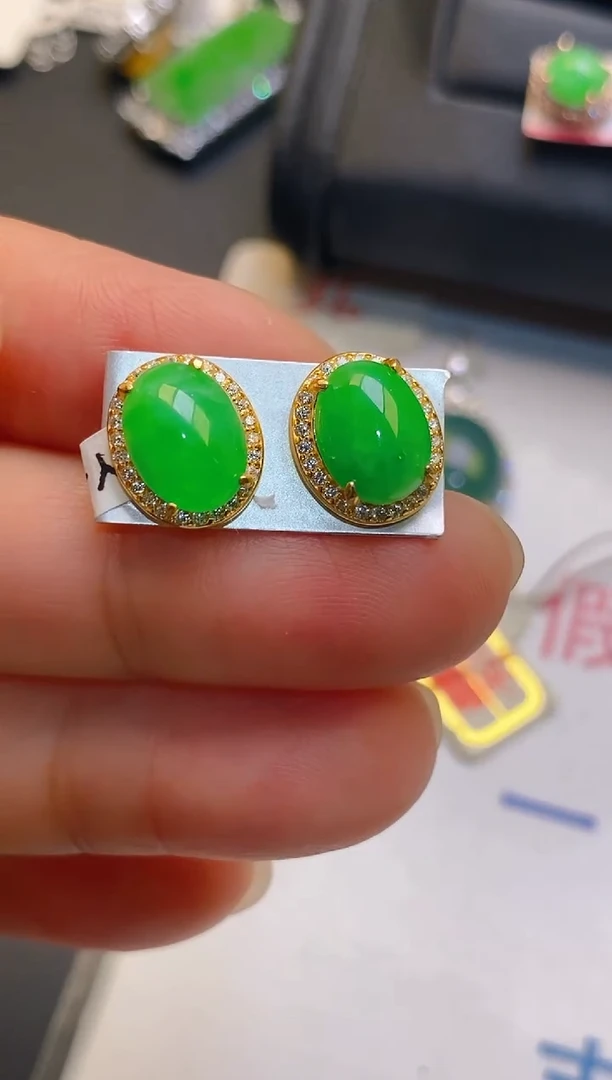 【闪购商品】翡翠耳饰银S925镶嵌天然A货翡翠1