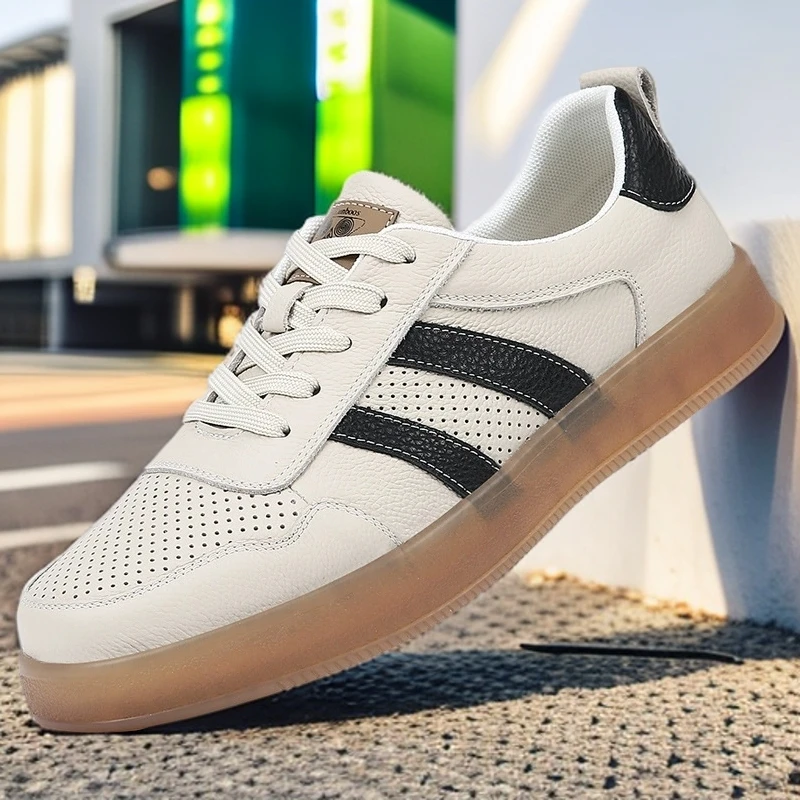 头层牛皮男鞋夏季镂空打孔透气休闲皮鞋男士运动板鞋低帮百搭潮鞋