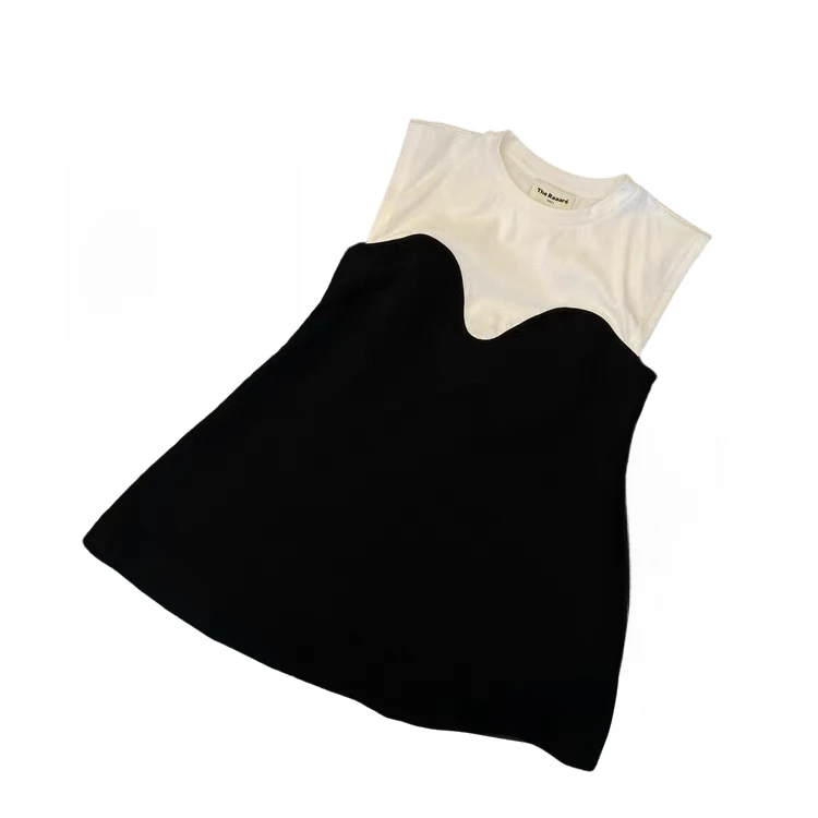 南油小众设计师新品黑白拼接长款背心T