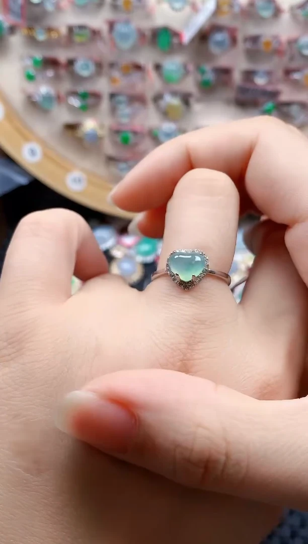 银S925镶嵌戒指翡翠天然A货缅甸翡翠