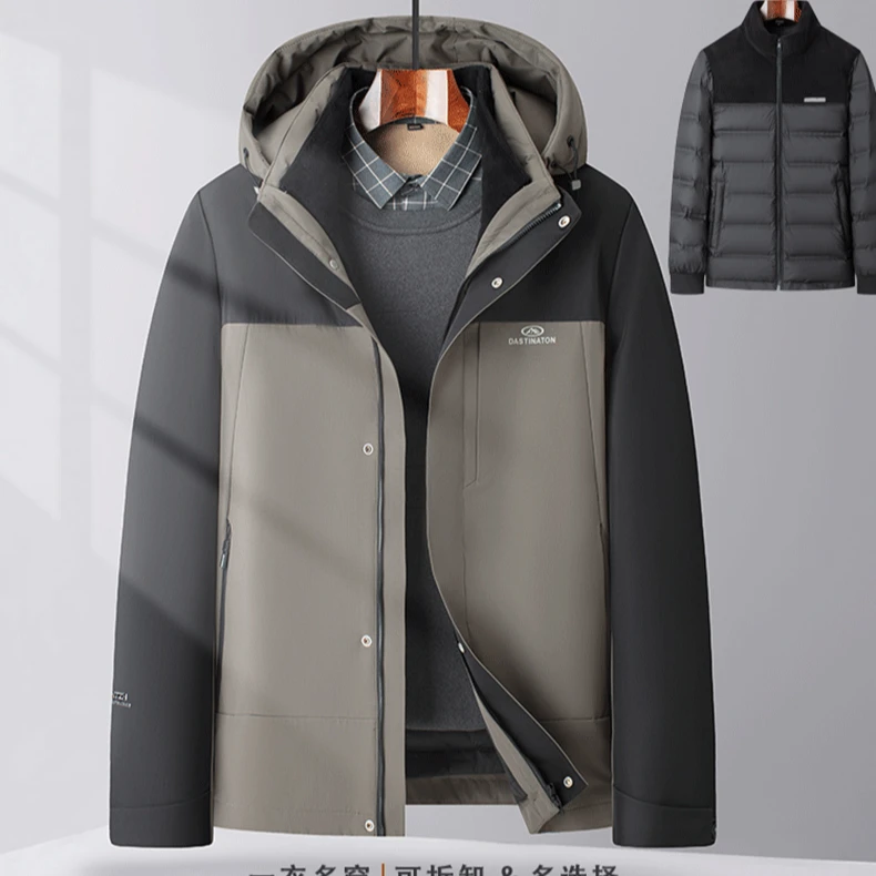 冬季男中年羽绒服可脱卸外套中年爸爸装鸭绒中长款加厚保暖冲锋衣