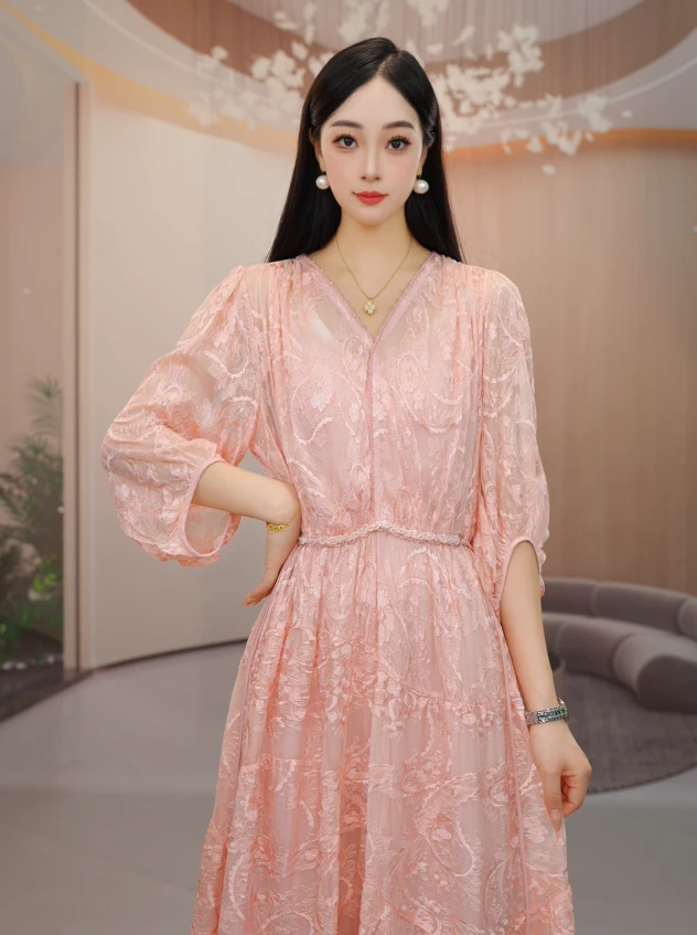 【沐沐家】24082夏季2025新款气质显瘦真丝连衣裙