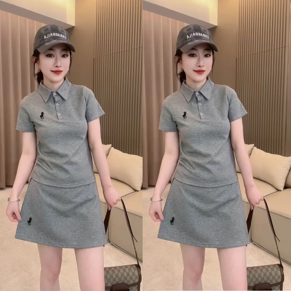 辣妹休闲运动套装女夏季韩版学生小个子修身polo衫短袖短裙两件套