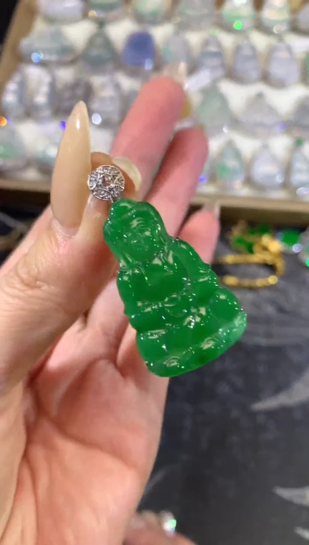 吊坠(不含链)18K金镶嵌翡翠38-观音