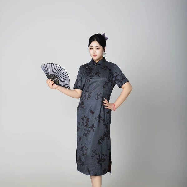 瑕疵不褪【念晚】大码女装夏新款复古显瘦提花立领旗袍连衣裙90090