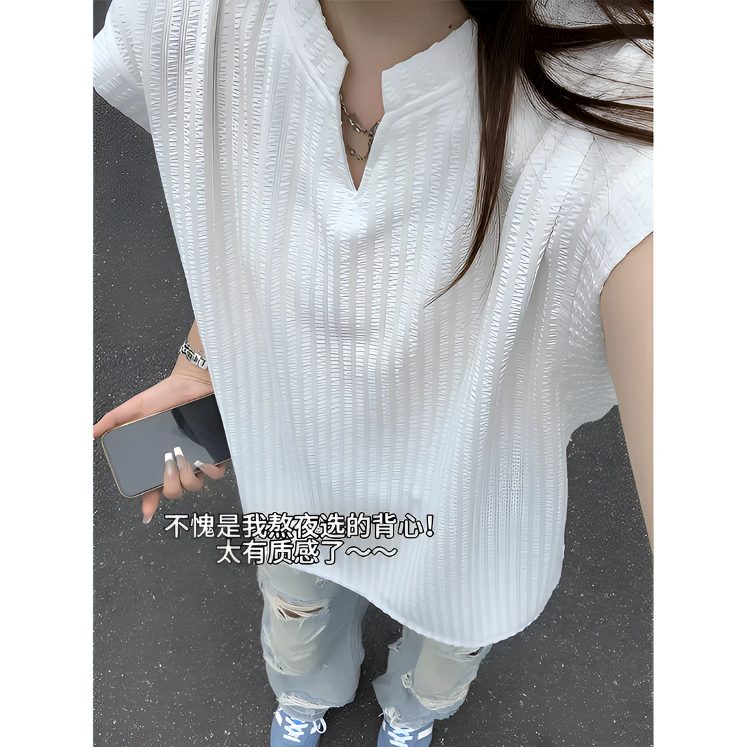 cleanfit无袖背心男款夏季潮牌v领肌理感美式高街个性纯色运动t恤