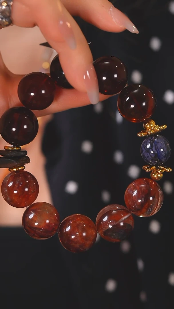手串血珀未镶嵌F867 紫舒 血珀 牛血红 胶花  手串