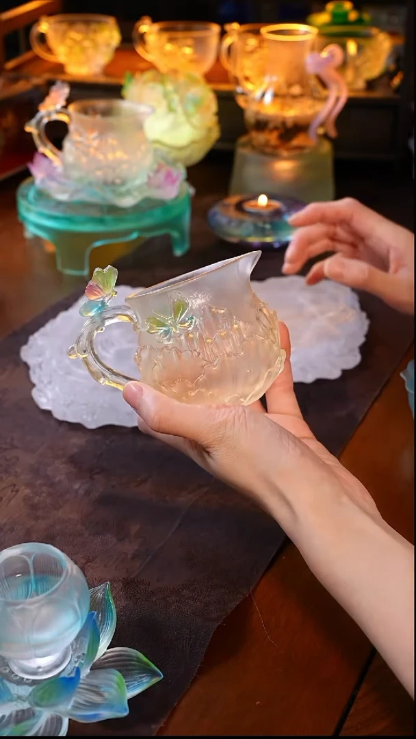 手工艺品琉璃L***a琥珀蝶蝶富贵公道杯1只