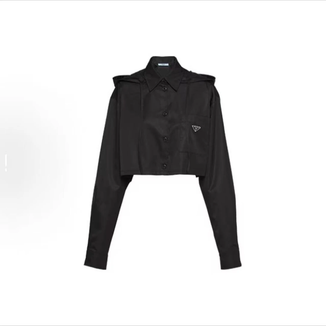99新 Prada/普拉达 FW22黑色金属三角标长袖外套 36码