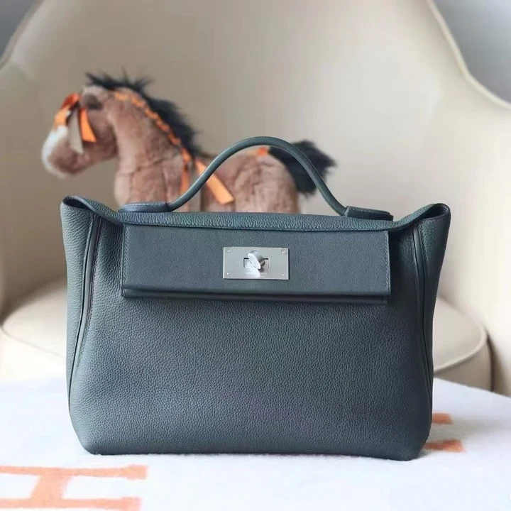 99新 Hermes/爱马仕 小花6珊 2424 29 松柏绿 Togo皮Y刻 手提包