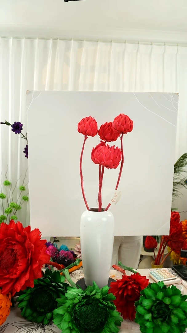 永生洋蓟 霸王花 4个头叶片有伤【西瓜红】A51