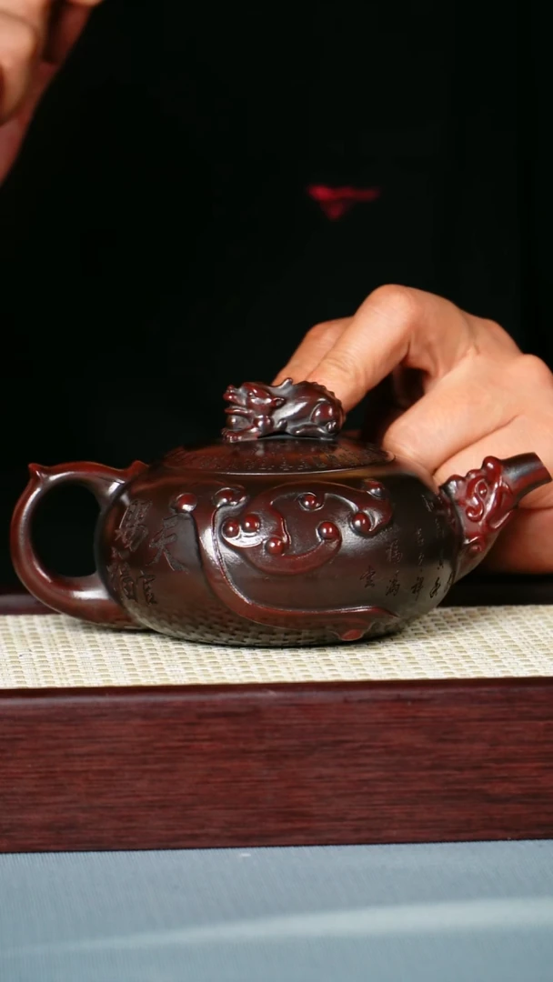 茶壶紫砂 龙山古乌泥  天官赐福