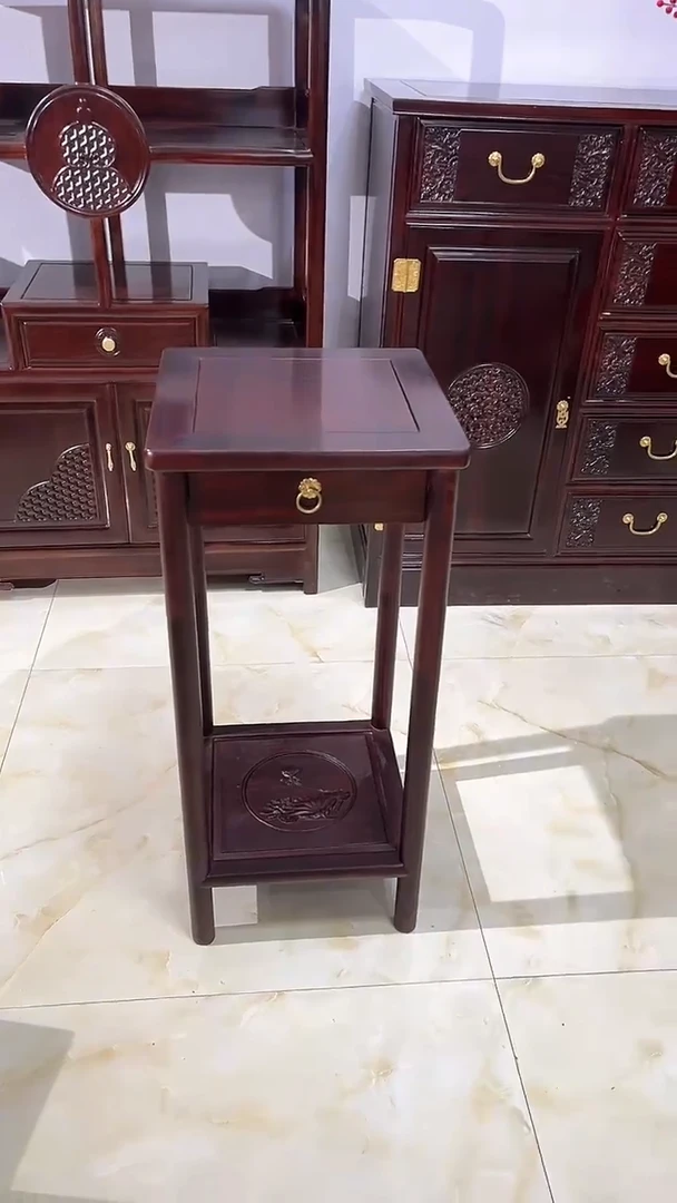 【闪购商品】黑酸枝木类成套家具 黑酸枝带抽屉花架尺寸36*36*80