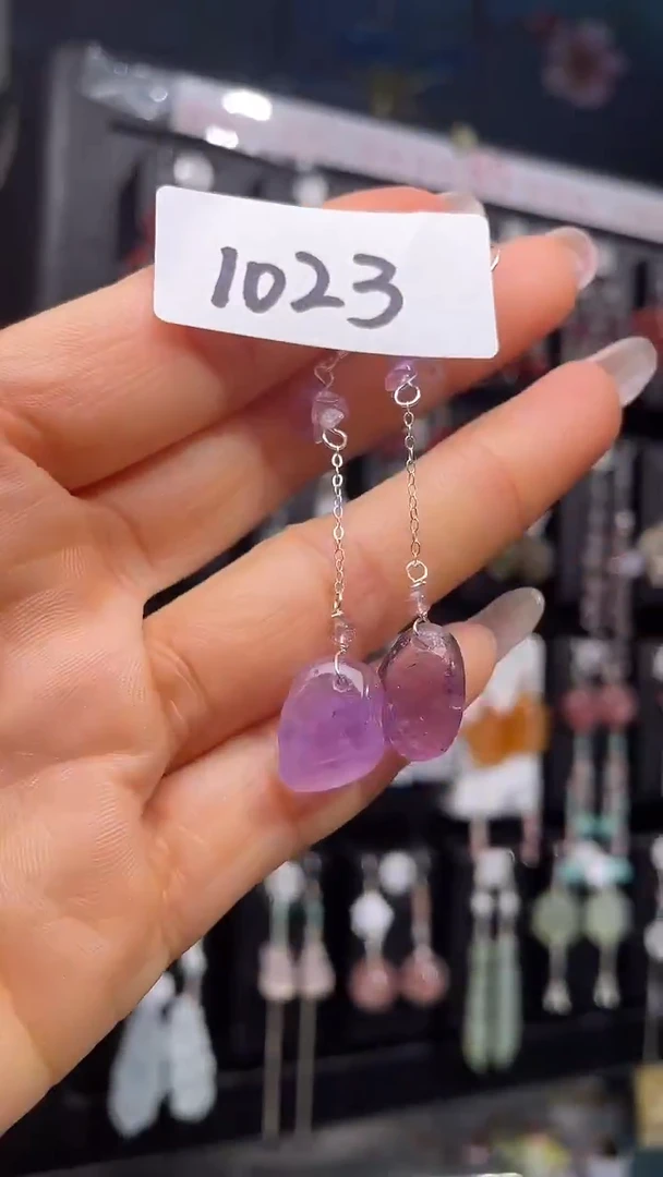 银S925镶嵌耳饰紫晶喜欢拍微瑕