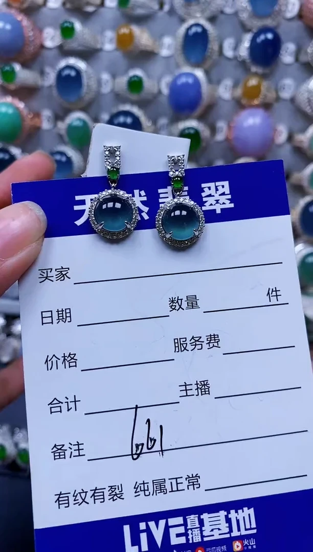 翡翠银S925镶嵌耳饰661