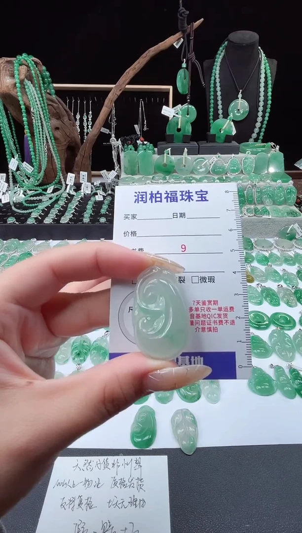 吊坠(赠链)未镶嵌石英质玉（非洲翠）3.23如意