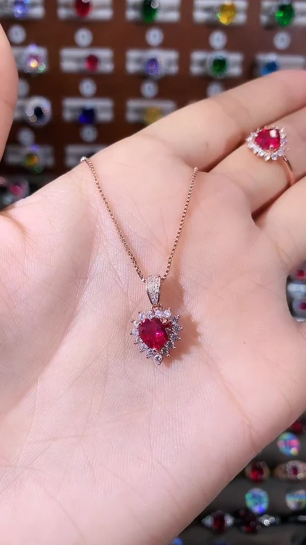吊坠(赠链)银S925镶嵌红宝石玫瑰金6