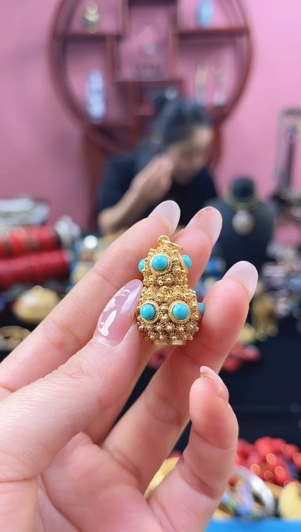 非遗 花丝镶嵌堆松葫芦吊坠