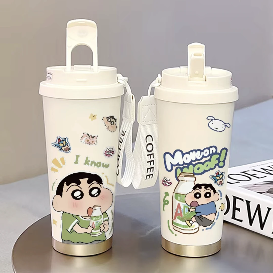 蜡笔小新保温杯吸管大容量学生双饮口定制男女便携新款水杯高颜值