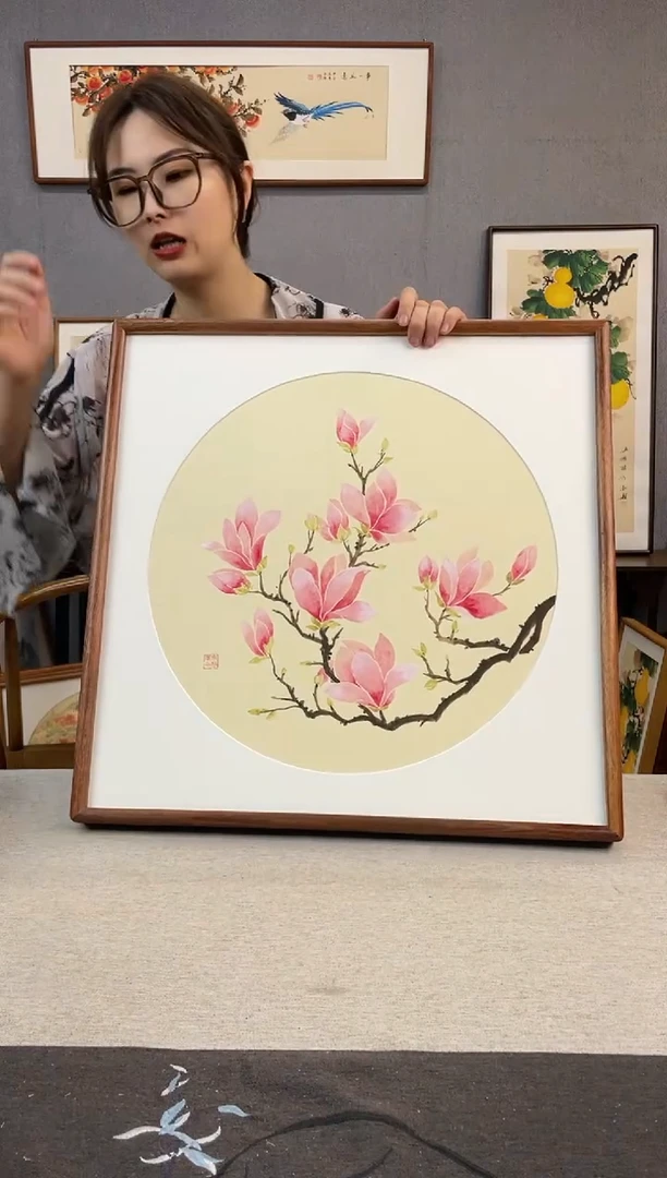 国画手写手绘带框作品-52*52-玉兰