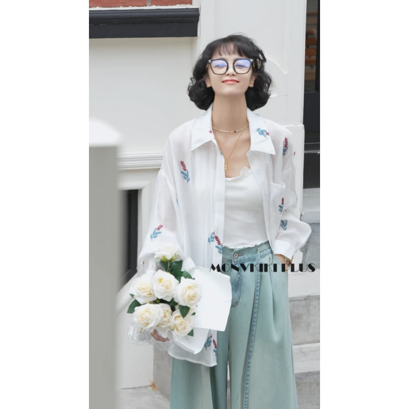 MoNvKiKiPlus2“稻香“大码微胖夏季刺绣蕾丝纯欲小众设计衬衫#1227