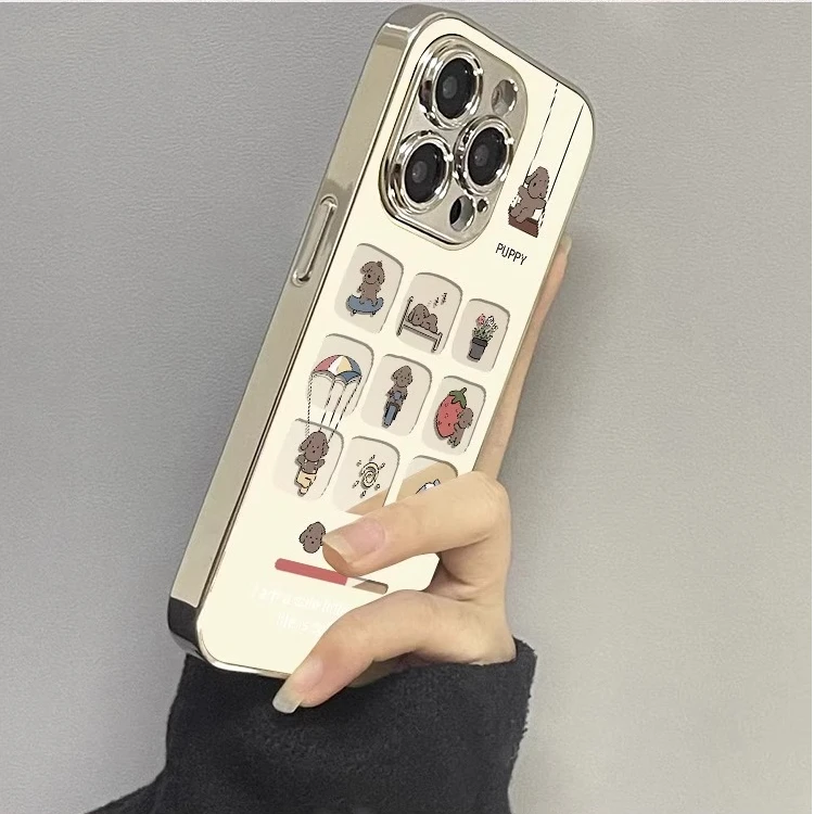 镜面格子小狗适用苹果16promax手机壳2025新款iPhone15高17promax