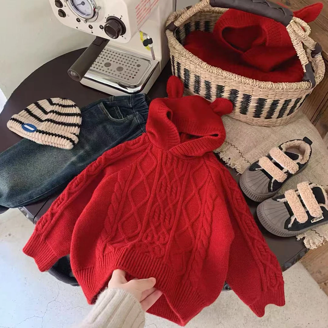 儿童款耳朵连帽毛衣