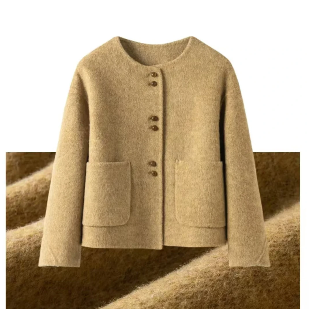 沐卿桐韩版双面羊毛毛呢大衣外套女短款外套上衣宽松显瘦秋冬装