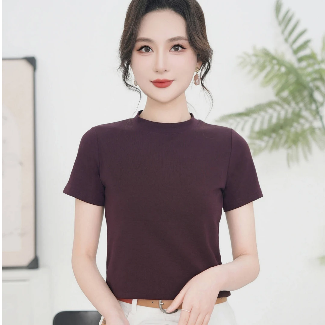 腾坊夏季韩版短袖圆领棉质T恤纯色复古显瘦修身百搭简约上衣268