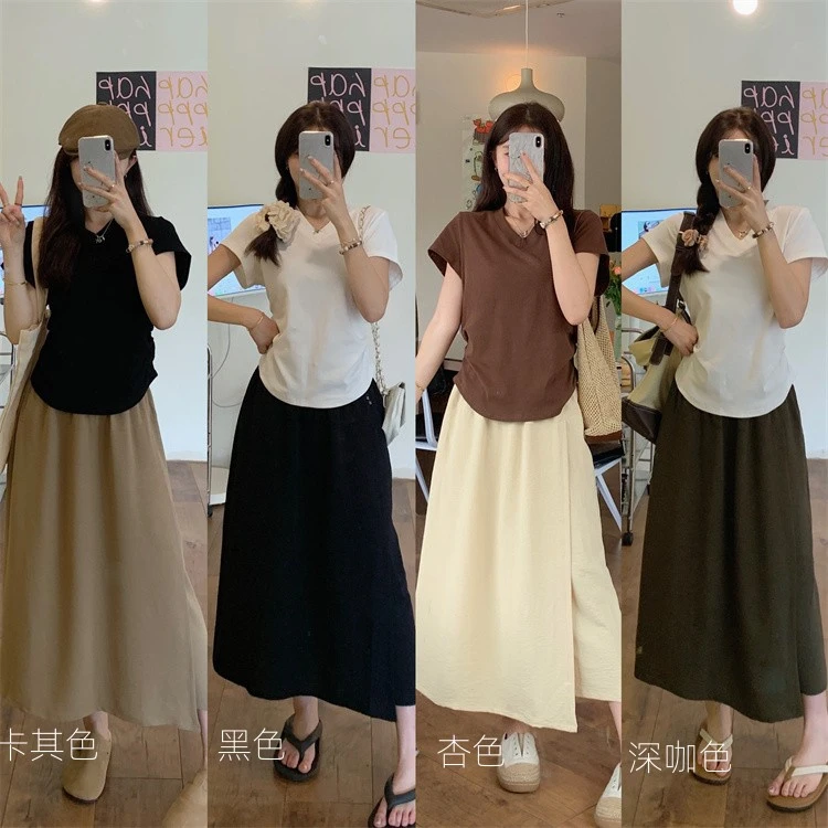 LXM大码女装62-106腰显瘦开叉八/九分裤裙66279#