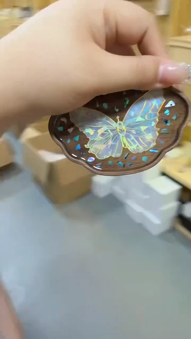 螺钿蝴蝶盘胡桃木