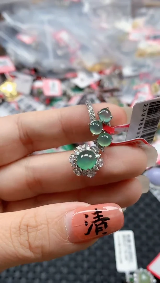银S925镶嵌戒指翡翠天然A货缅甸翡翠