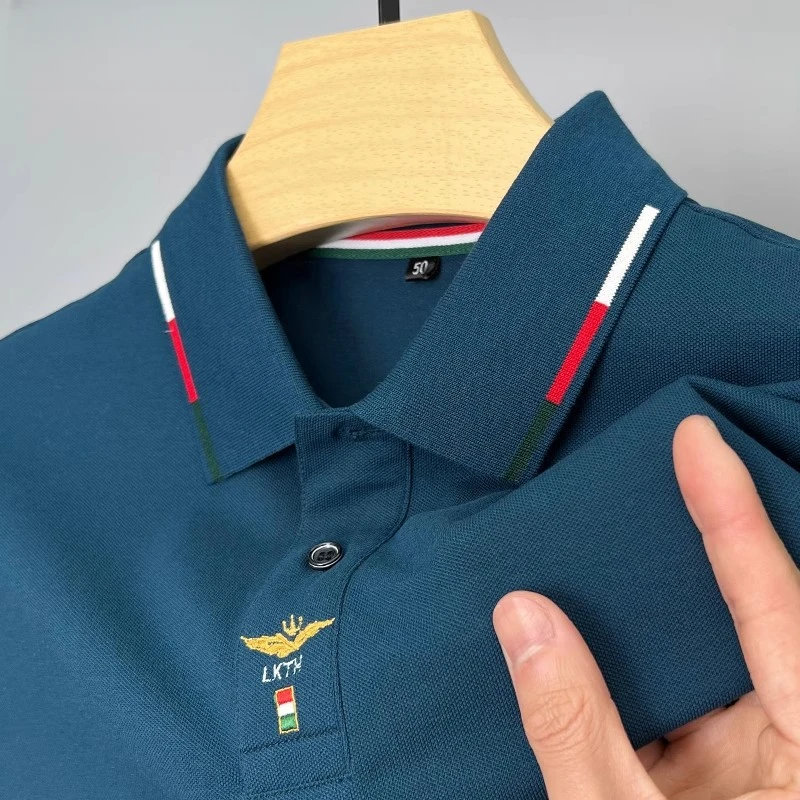 ZaSaFran高端刺绣短袖t恤男士丝光珠地棉POLO衫夏季新款简约纯色