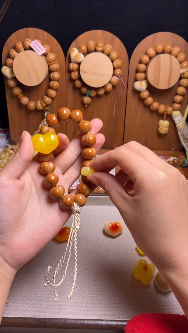 手串猴头核桃嘻*.全品新品高桃15+蜜心蜜隔片俏色熊头三通奶油风