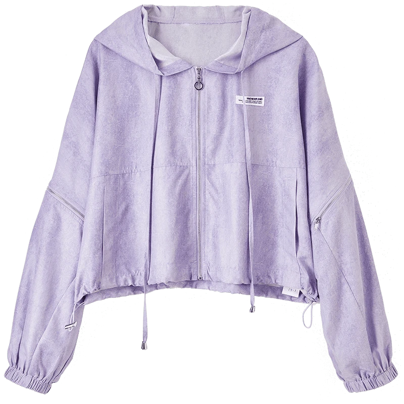 休闲连帽领蝙蝠袖拉链开衫抽绳调节衣摆遮阳空调衫外套7363X