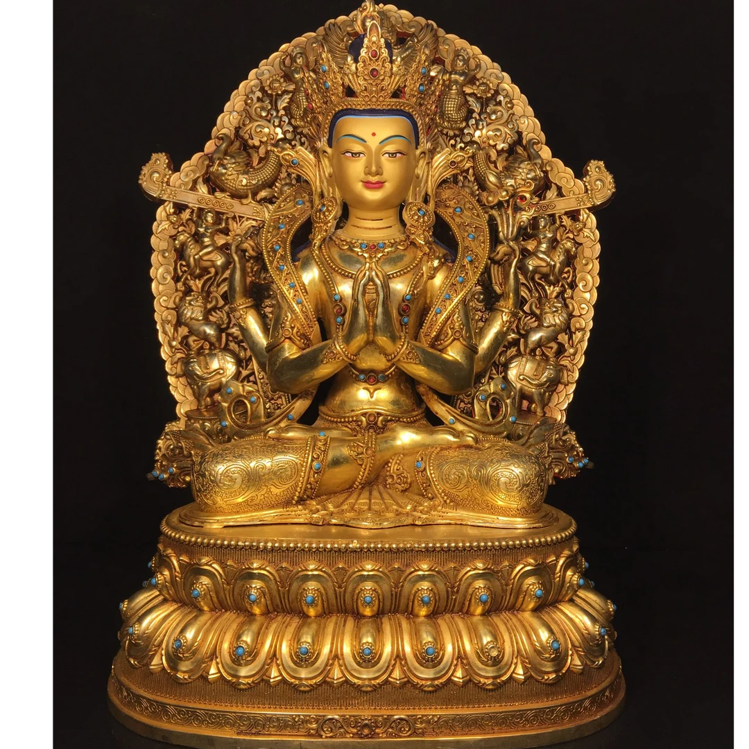 鎏金四臂度母菩萨家居摆件佛像宽38cm高49cm厚20cm，重约7.8公斤