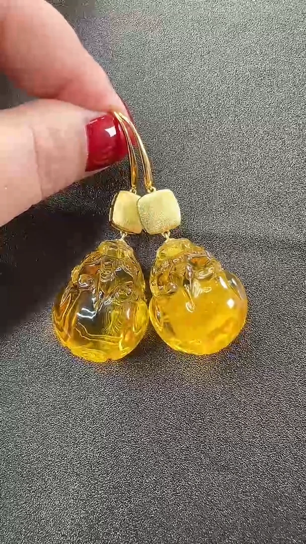 【闪购商品】琥珀耳饰银S925镶嵌耳环