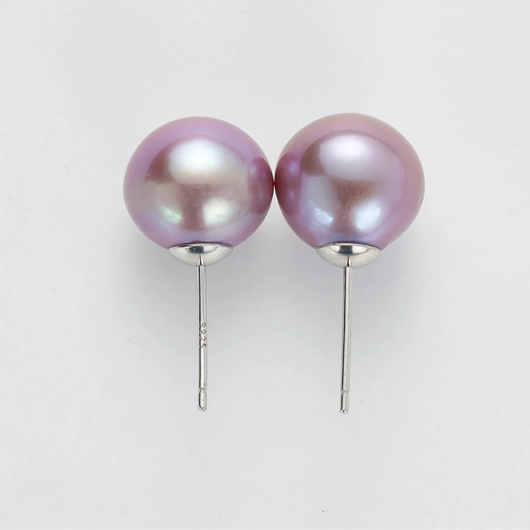 【三生专享】淡水珍珠紫珠耳钉13.5-14.5mm/s925