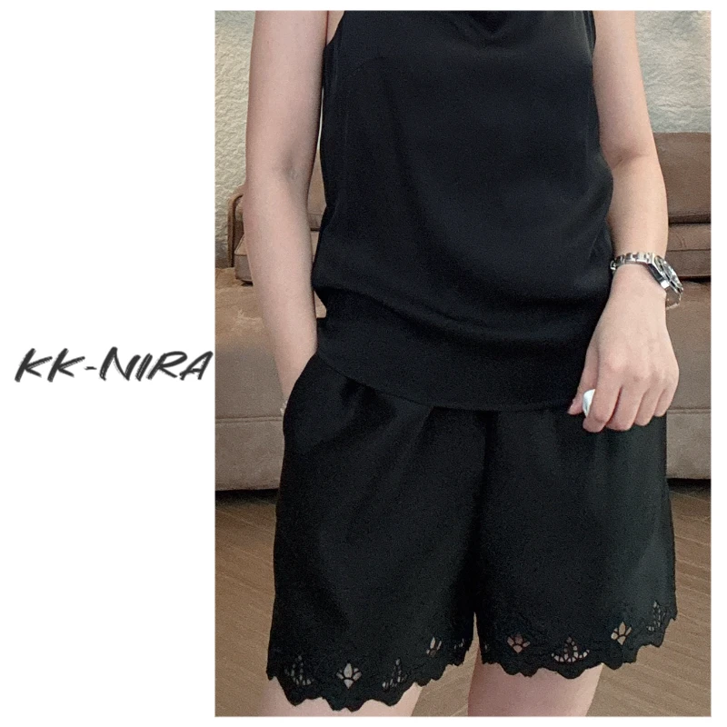 KK-NIRA 经典百搭下角口重工绣花短裤