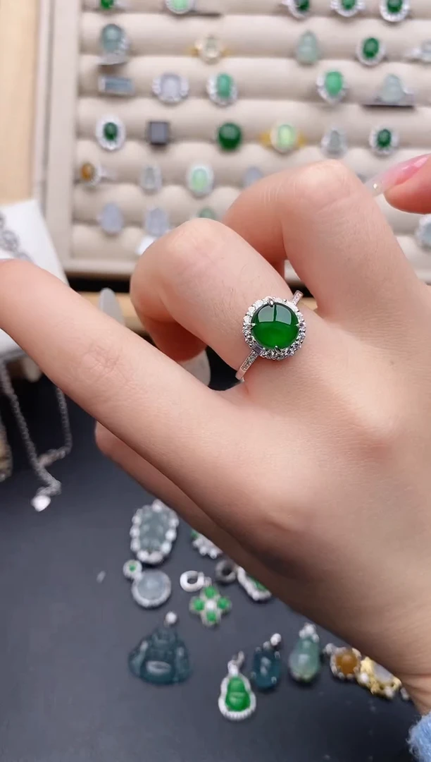 银S925镶嵌戒指翡翠0